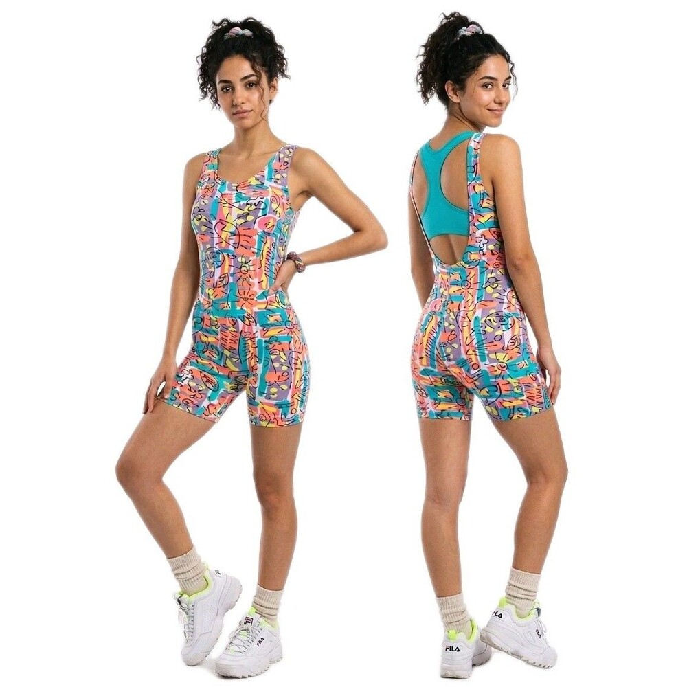 Gilda Marx VTG Pastel Scribbles Cotton Biketard Unitard Open Back Kids 12/14, XS